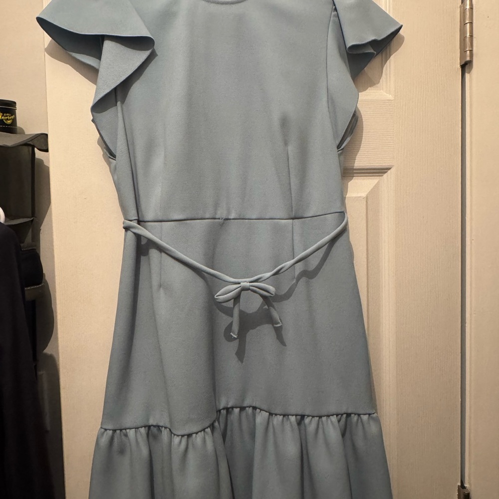 Valentino Blue Mini Dress with Cap Sleeves and Ruffled Hem